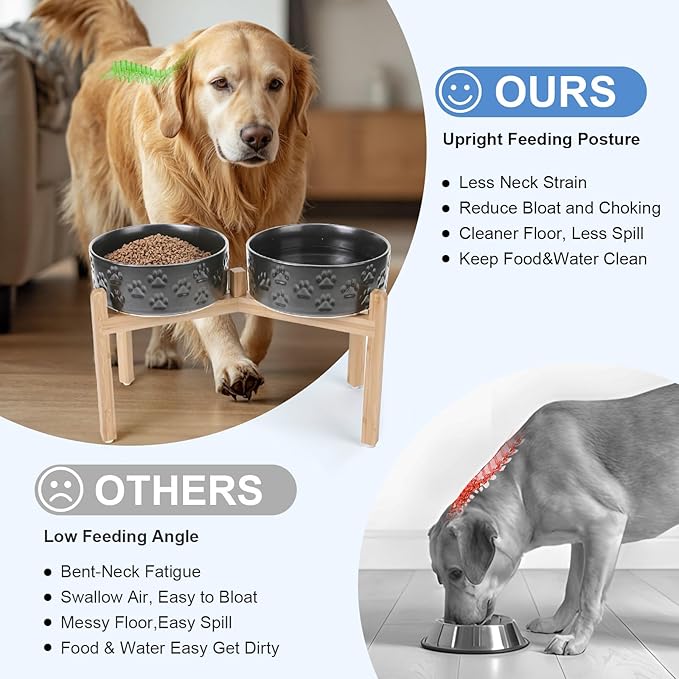 SPUNKYJUNKY Elevated Dog Bowls Ceramic, 8.3&