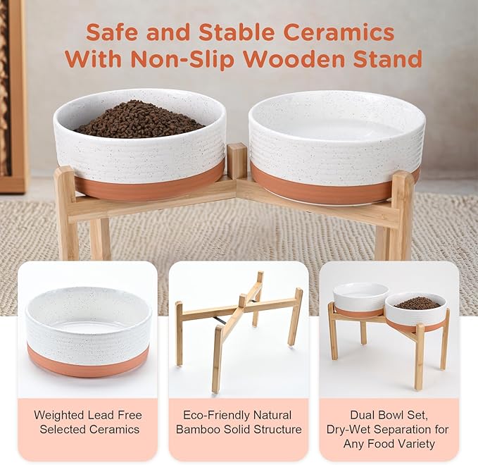 SPUNKYJUNKY Elevated Dog Bowls Ceramic, 8.3&