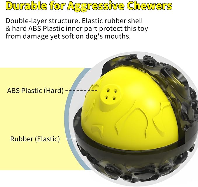 Dog Ball for Aggressive Chewers - Interactive Dog Toy Balls Fun Squeaky Sound to Keep Them Busy, Durable for Small Medium Large Breeds, Rubber Pet Chew Toys, As Seen on TV, Black &amp; Yellow