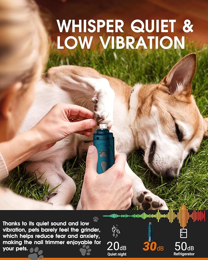 Dog Nail Trimmers and Dog Nail Clippers Kit, Whisper Quiet Electric Grinder with Light, for Small, Medium, Large Dogs, Cats Toenail Grooming, 3 Speeds