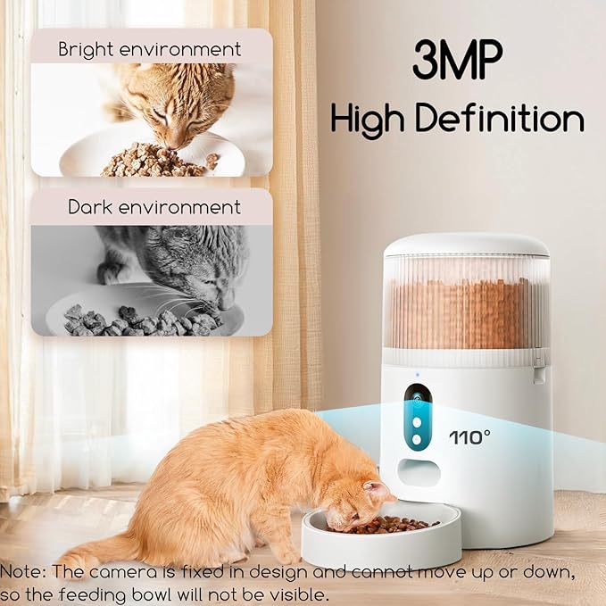 faroro Automatic Cat Feeder with Camera, 3MP HD Video &amp; Night Vision, 5G/2.4G WiFi Smart Pet Feeder with APP Control, 2-Way Audio, Motion Alerts, Low Food Sensor, Timed Cat Feeder for Cats &amp; Dogs, 4L