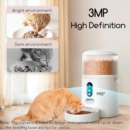 faroro Automatic Cat Feeder with Camera, 3MP HD Video &amp; Night Vision, 5G/2.4G WiFi Smart Pet Feeder with APP Control, 2-Way Audio, Motion Alerts, Low Food Sensor, Timed Cat Feeder for Cats &amp; Dogs, 4L