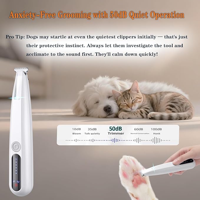 2 Mode Paw Trimmer for Dogs &amp; Cats - Electric Quiet Dog &amp; Cat Grooming Trimmer, Rechargeable Clipper with LED Light, 2 Blades, Waterproof for Paws/Ears/Face