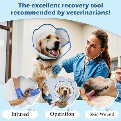 Hard &amp; Heavy Plastic Dog Cone Collar Alternative for Lab Golden GSD (Small&amp;Medium Sized),Pet Neck Head Protective Cone Anti-Lick, Adjustable Elizabethan Recovery Collar Cone of Shame for Healing