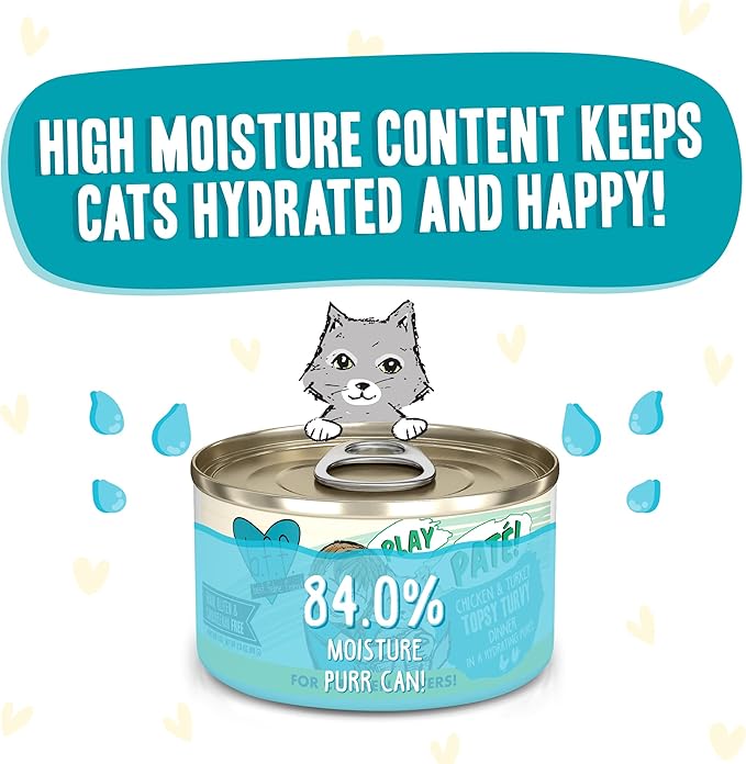 Weruva B.F.F. Play - Best Feline Friend Paté Lovers, Aw Yeah!, Chicken &amp; Turkey Topsy Turvy with Chicken &amp; Turkey, 2.8oz Can (Pack of 12)