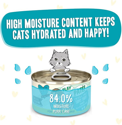 Weruva B.F.F. Play - Best Feline Friend Paté Lovers, Aw Yeah!, Chicken &amp; Turkey Topsy Turvy with Chicken &amp; Turkey, 2.8oz Can (Pack of 12)