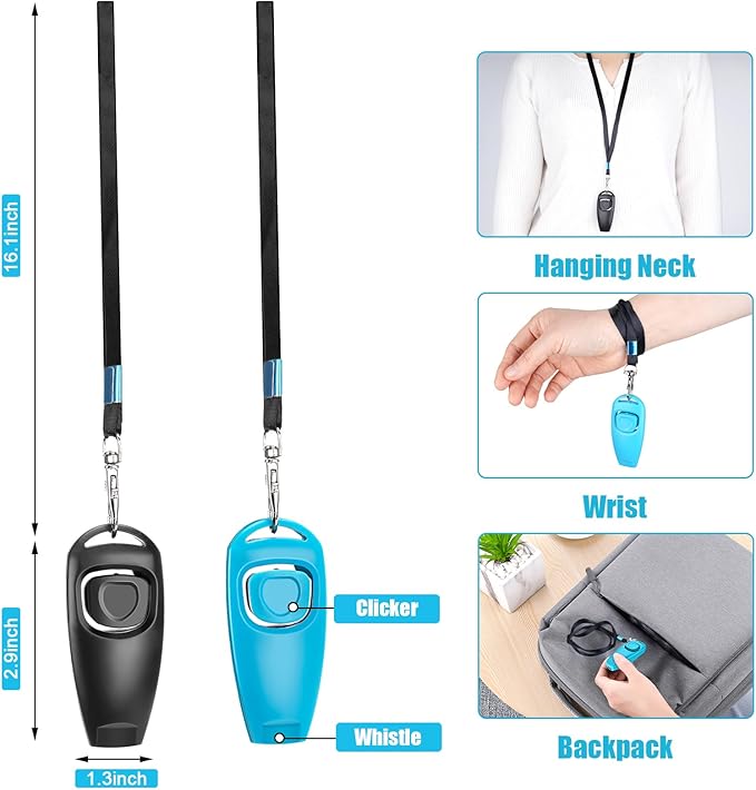 2-in-1 Dog Training Clicker Whistle for Training and Recall, Pet Training Accessories for Puppy, Cats, Horses &amp; Small Animals - 2 Pack with Lanyard, Reward and Train Your Pets Efficiently