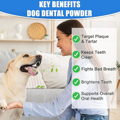 Dog Teeth Cleaning Powder, Dog Dental Powder and Breath Freshener, Plaque Off Pet Tooth Cleaning lab co, Bad Breath &amp; Tartar Remover for Dogs, Natural Herbal Blend - All Breeds &amp; Sizes