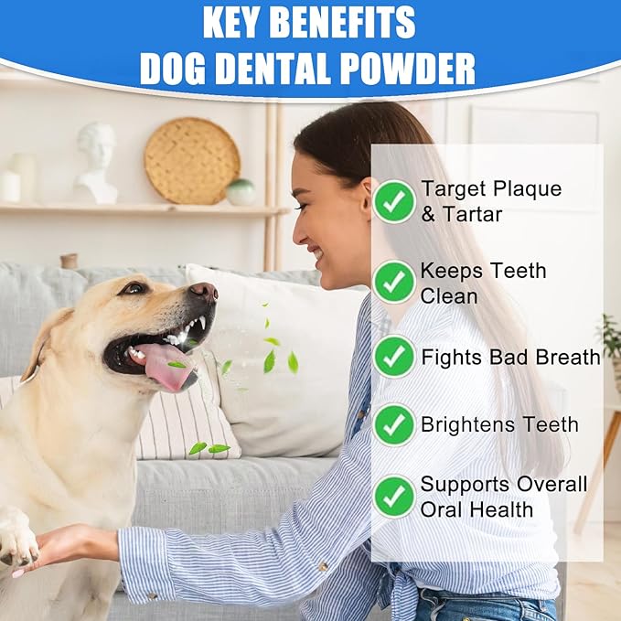 Dog Teeth Cleaning Powder 180G - Dog Dental Powder and Breath Freshener, Dogs Dental Care Supplies, Bad Breath &amp; Tartar Remover for Dogs - Pet Dental Cleaner for All Breeds &amp; Sizes - 60 Day Supply