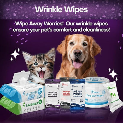 Wrinkle Wipes for Dogs | 3X Larger Dog Face Wipes for French Bulldog and Pug - Cleanse Skin Folds, Tear Stains, Tail Pockets | Anti-Itch, Soothing, &amp; Hypoallergenic with Coconut Oil | 50 Count