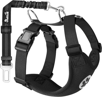 Lukovee Dog Seat Belt for Car, Adjustable Dog Car Harness for Large Medium Small Dogs, Soft Padded &amp; Breathable Mesh Dog Seatbelt with Car Vehicle Connector Strap (Black,Small)