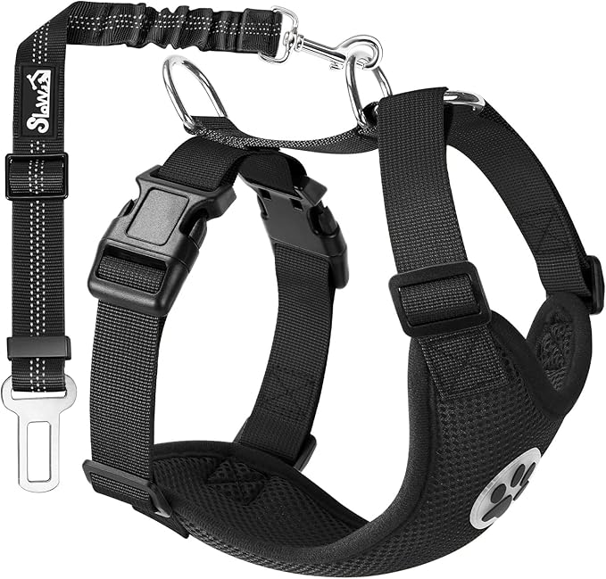 Lukovee Dog Seat Belt - Adjustable Dog Car Harness for Large, Medium &amp; Small Dogs, Soft Padded &amp; Breathable Mesh Dog Seatbelt with Car Vehicle Connector Strap (Black, XXX-Small)