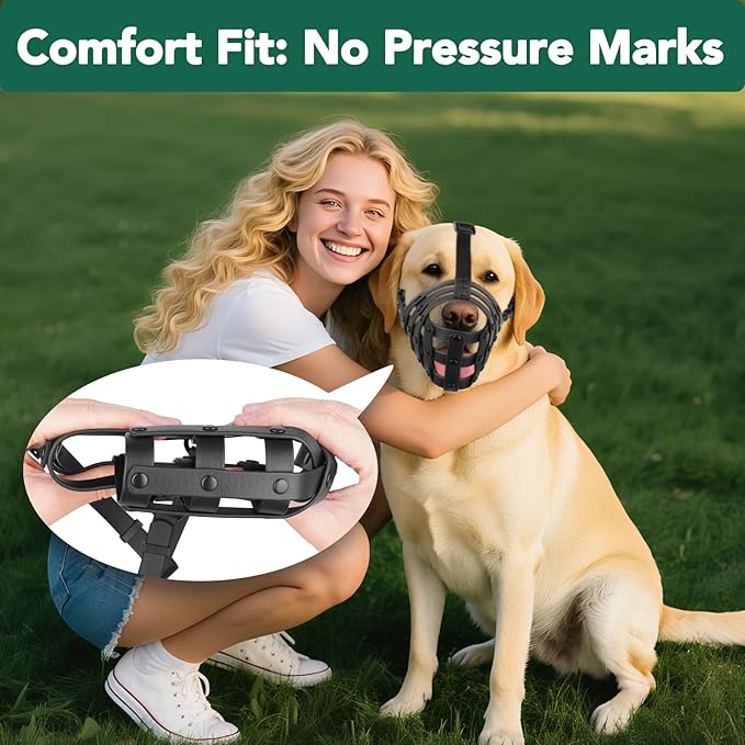 Mayerzon Dog Muzzle for Medium Large Dogs, Humane Basket Muzzle, Soft &amp; Lightweight &amp; Adjustable | Anti Biting Chewing Eating, Suits Training Walks Grooming Vet Visits, Drink &amp; Pant Easily (Black, M)