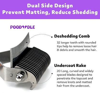 2 in 1 Undercoat Rake for Dogs and Cats, Professional Grooming Brush Dematting &amp; Shedding Comb to Remove Loose Hair, Matted Fur Efficiently, Perfect for Poodle, Doodle &amp; All Long Haired Pets