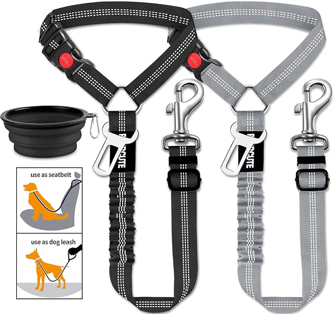 3 Piece Set Dog Seat Belt Retractable Dog Car Seatbelts Adjustable Pet Seat Belt for Vehicle Headrest Restraint Adjustable Heavy Duty &amp; Elastic &amp; Durable Car Harness for Dogs