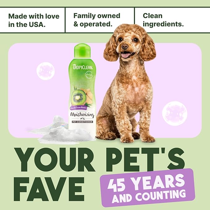 TropiClean Dog Conditioner, Professional Detangling &amp; Moisturizing Conditioner, Puppy Safe, Made in the USA, Kiwi &amp; Cocoa Butter Scent, 1 Gallon