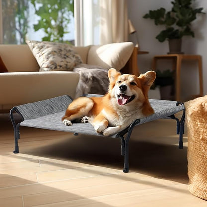 Veehoo Cooling Elevated Dog Bed, Raised Pet Cot with Guardrail &amp; Slope Headrest, Durable Breathable Teslin Mesh, Non-Slip Feet, Washable Dog Couch Bed for Indoor &amp; Outdoor, 39.5" x 28", Black Silver