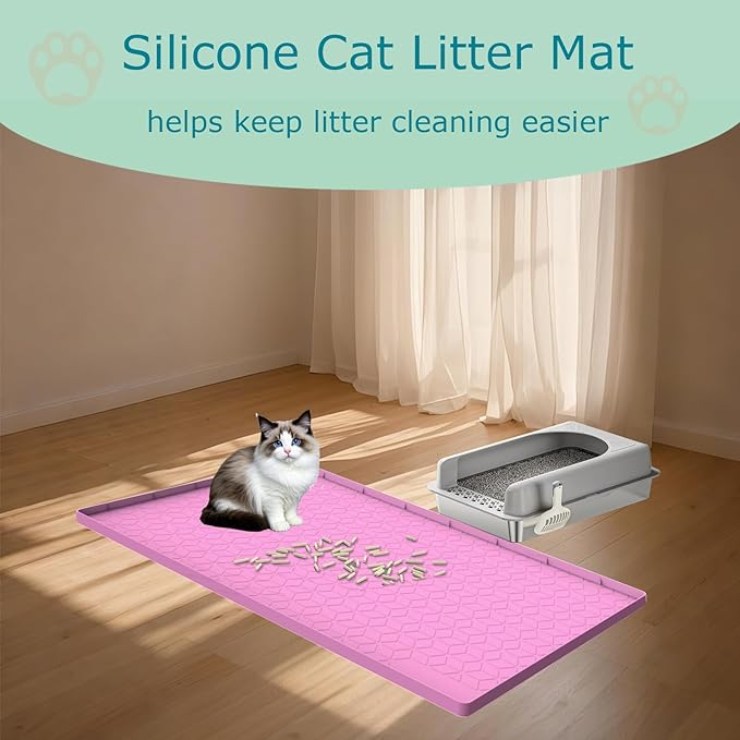 Cat Litter Mat, Silicone Large Cat Mat for Litter Box - 34x22 in, Waterproof &amp; Non-Slip, Durable &amp; Easy Clean, Pink
