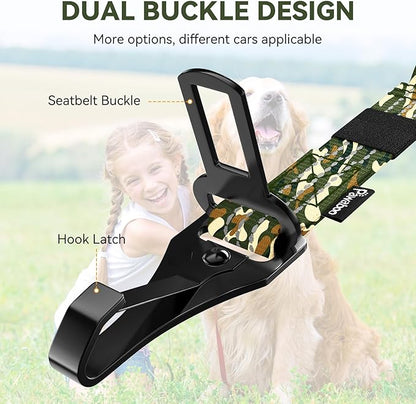 Pawaboo Dog Seatbelt for Car, 3-in-1 Dog Seat Belt Bungee, Shockproof Dogs Tether with Buckle&amp;Hook Latch, Adjustable Reflective Dogs Cars Harness Leash with 360° Lockable Buckle, Army Green Camouflage