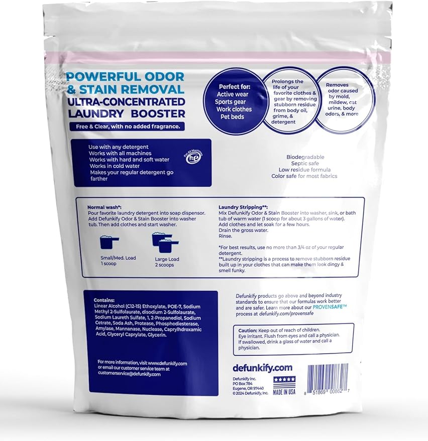 Odor &amp; Stain Removing Color Safe Enzyme Laundry Booster Detergent Additive. Natural, Sensitive Skin PROVENSAFE Washing Soda Powder, 48 Loads