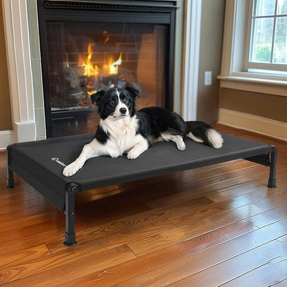 Veehoo Cooling Outdoor Dog Bed, Heavy Duty Elevated Pet Bed with Washable &amp; Breathable Teslin Mesh, Non-Slip Silicon Feet, Dog Cot Bed with Support Hem, 41" x 27", Black, CWC2433