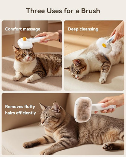 ROJECO 3-in-1 Pet Steam Brush for Cats&amp;Dogs-Pet Spray Hair Removal Detangling Comb with Adjustable Mist,Handheld Deshedding Grooming Tool for Long/Short Hair,Massage Brush &amp; Shedding Control,Cordless