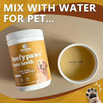 Zammex Grass-Fed Beef Bone Broth Protein Powder for Dogs &amp; Cats - Joint &amp; Bone Support, Healthy Fur Enhancer, Pet Food Topper for Dry &amp; Wet, 10.58oz