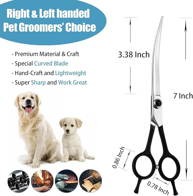 Dragon Creek 7" Upward Curved Dog Grooming Scissors - Safety Shears for Face &amp; Paws Trimming - Black