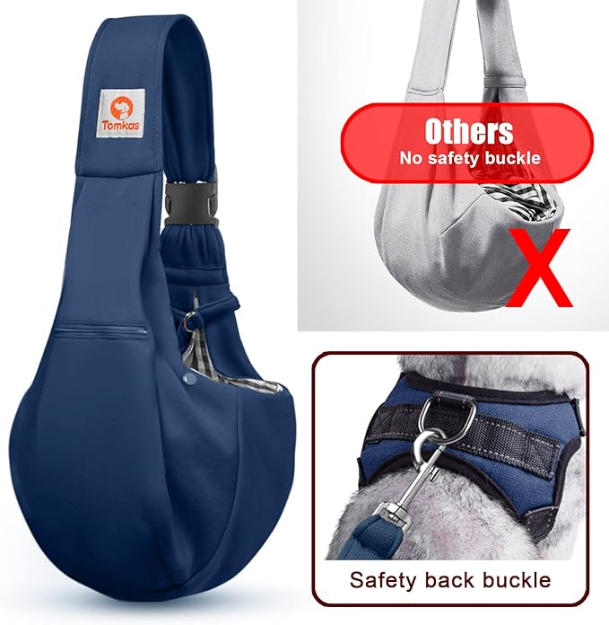Tomkas Small Dog Sling Carrier - Zipper Pocket &amp; Adjustable Strap - for 3-10 lbs Pets(Dark Blue)