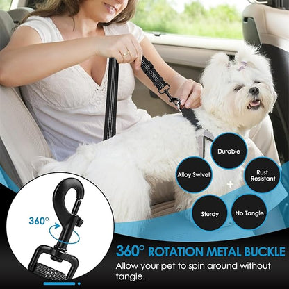 Lukovee Dog Seatbelt Leash for Cars, 2 Pack Pet Safety Car Seat Belt with Adjustable Buckle &amp; Reflective Bungee, Connect Dog Harness in Vehicle Car Dogs Restraint Travel Daily Use (Black)