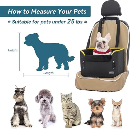 PETSFIT Small Dog Car Seat, Patent Safety Buckles Car Seat for Dogs, Puppy Car Seat with Safety Belt, Suitable for Small Pets Up to 25lbs (Black)