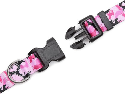 Mercano Adjustable Dog Collar - Special Design Patterns, Soft Nylon Comfortable Sturdy Pet Collar for Small Medium Large Dogs (M, Dog Camouflage Pink)