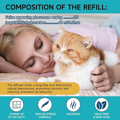 Cat Calming Diffuser Refills - Cat Pheromones Calming Diffuser for Cats Relieve Anxiety &amp; Stress, 2-Month Supply Cat Pheromone Diffuser Refills (Fits All Common Diffuser