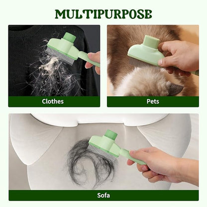 Pet Hair Removal Comb Flea Comb, 2025 New Cat Grooming Brush with Release Button, De-Shedding Cat Brush for Short and Long Hair Cats (Green)