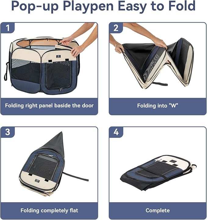 A4Pet Collapsible Playpen, 39.5” Portable Dog Playpen with Bowl, Suitable for Puppies, Kittens, and Small Animals, Removable Zipper &amp; Mesh Panel(16”W × 10”H)