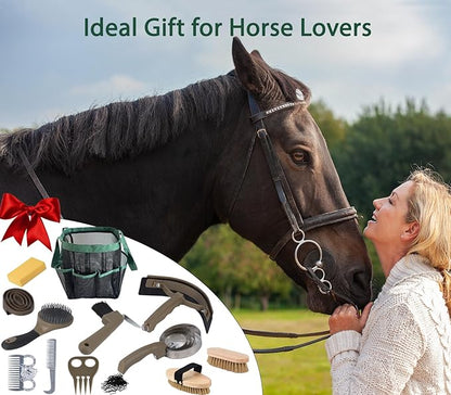 Horse Grooming Kit 13 Piece, Horse Brushes for Grooming Supplies Set with Organizer Bag, Horse Brush &amp; Curry Comb for Effective Cleaning, Gift for Horses Riders Beginners