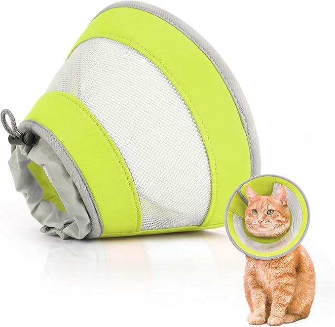 Breathable Air Mesh Cat Cone Collar Soft to Stop Licking, Adjustable, Foldable Lightweight Kitten Cones After Surgery Recovery for Cats &amp; Kittens (Green, M)