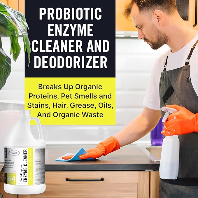 Multi-Purpose Probiotic Enzyme Cleaner, Made in USA - Pet Stain and Odor Remover - Concentrated - Professional &amp; Home Strength Drains, Floors, Bathrooms, Toilets Trash Can, (1 gallon, Citrus)