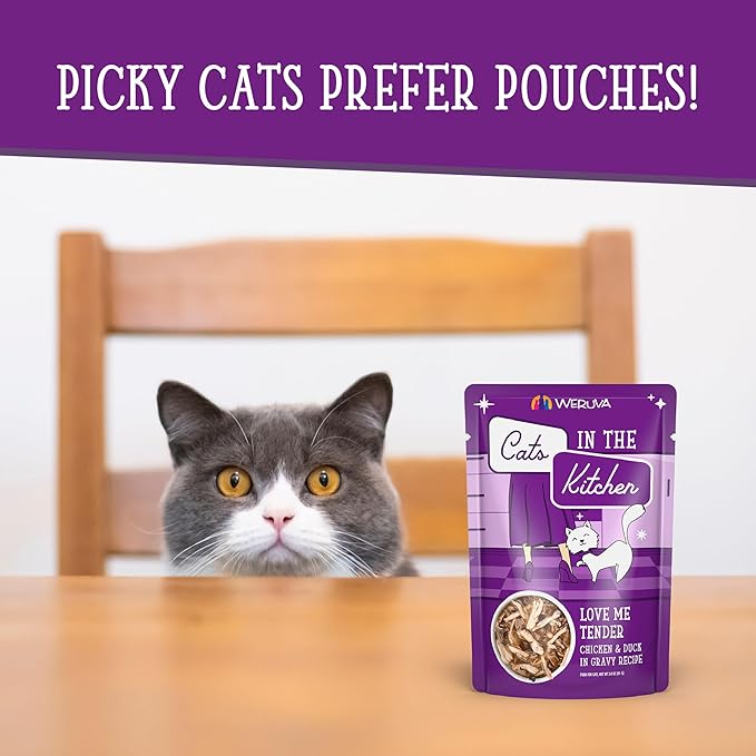 Weruva Cats in The Kitchen, Love Me Tender with Chicken &amp; Duck in Gravy Cat Food, 3oz Pouch (Pack of 12)