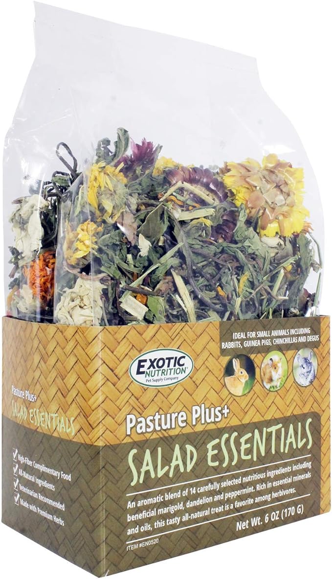 Pasture Plus+ Salad Essentials - Healthy Natural High-Fiber Dried Flower &amp; Herb Treat - Squirrels, Guinea Pigs, Rabbits, Chinchillas, Prairie Dogs, Degus, Hamsters, Gerbils &amp; Other Small Pets
