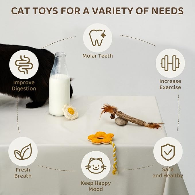 Catnip for Cats,Interactive Silvervine Sticks for Cats, Loofah Chew Cat Toys for Indoor Cats &amp; Kitten Teething Toys &amp; Cat Chew Toy,6 Pack