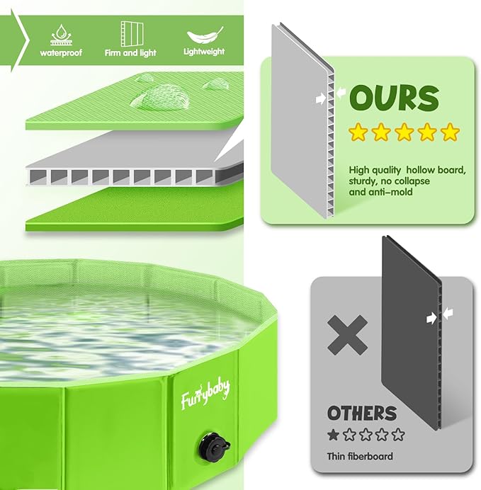 Furrybaby Dog Pool, Kiddie Pool with Hard Plate Collapsible Pet Bath Foldable Swimming Pet Pool Portable Green 32&