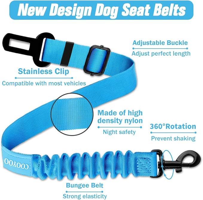 COOYOO Dog Seat Belt, Durability Retractable Dog Car Harness Adjustable Dog Seat Belt for Vehicle Nylon Pet Safety Seat Belts Heavy Duty &amp; Elastic