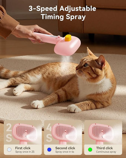 ROJECO 3-in-1 Pet Steam Brush for Cats&amp;Dogs - Detangling Comb with Adjustable Mist, Handheld Deshedding Grooming Tool for Long/Short Hair, Massage Brush &amp; Shedding Control Gift,Cordless,Pink