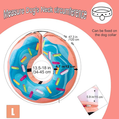 Inflatable Dog Cone Collar with Enhanced Anti-Licking, Soft Neck Donut for Dogs Cats, Recovery Pet Cone Collar After Surgery for Large Medium Small Dogs (Donut Blue, Large)