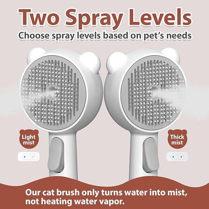 Cat Steam Brush with 2 Spray Levels &amp; Release Button, 4-in-1 IPX7 Waterproof Water Brush for Shedding Grooming, Pet Hair Removal Comb for Long Short Haired Cats Dogs, Self Cleaning Slicker