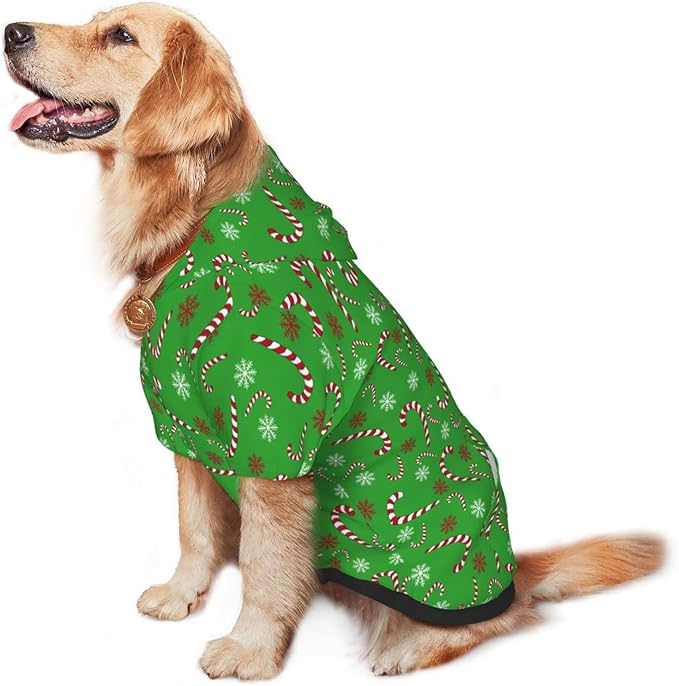 Green Candy Cane Hoodie,Christmas Cosplay Dog Clothes with Pocket and Hat Winter Clothes Sweaters X-Small