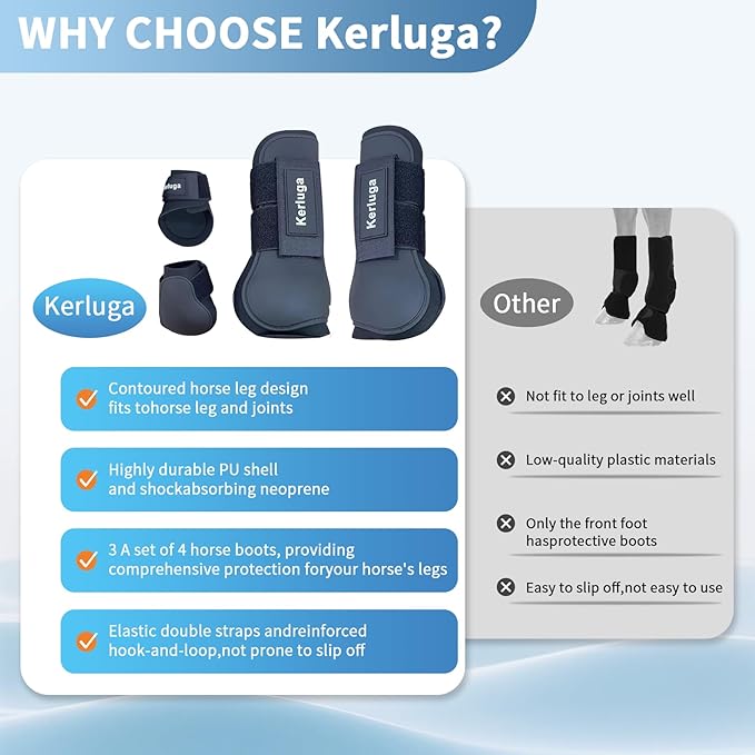 Horse Boots Set of 4 Open Front &amp; Fetlock Tendon Boot for Horses Professional Sport Protection Impact-Absorbing Equine Leg Support Wraps for Jumping, Riding, Training (Black, Full)