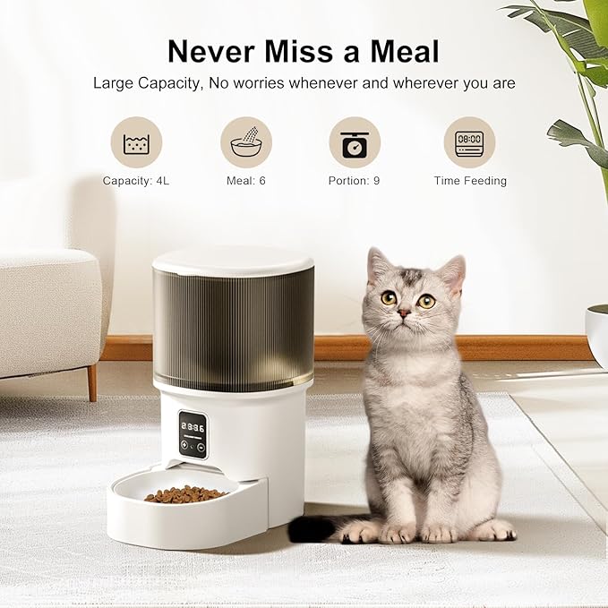 Darlipet Automatic cat Feeder,4L Auto cat Feeder,Programmable Meal &amp; Portions,Freshness Protection, Automatic Cat Food Dispenser for Cats &amp; Dogs, Back-up Battery, Easy to Set up &amp; Clean