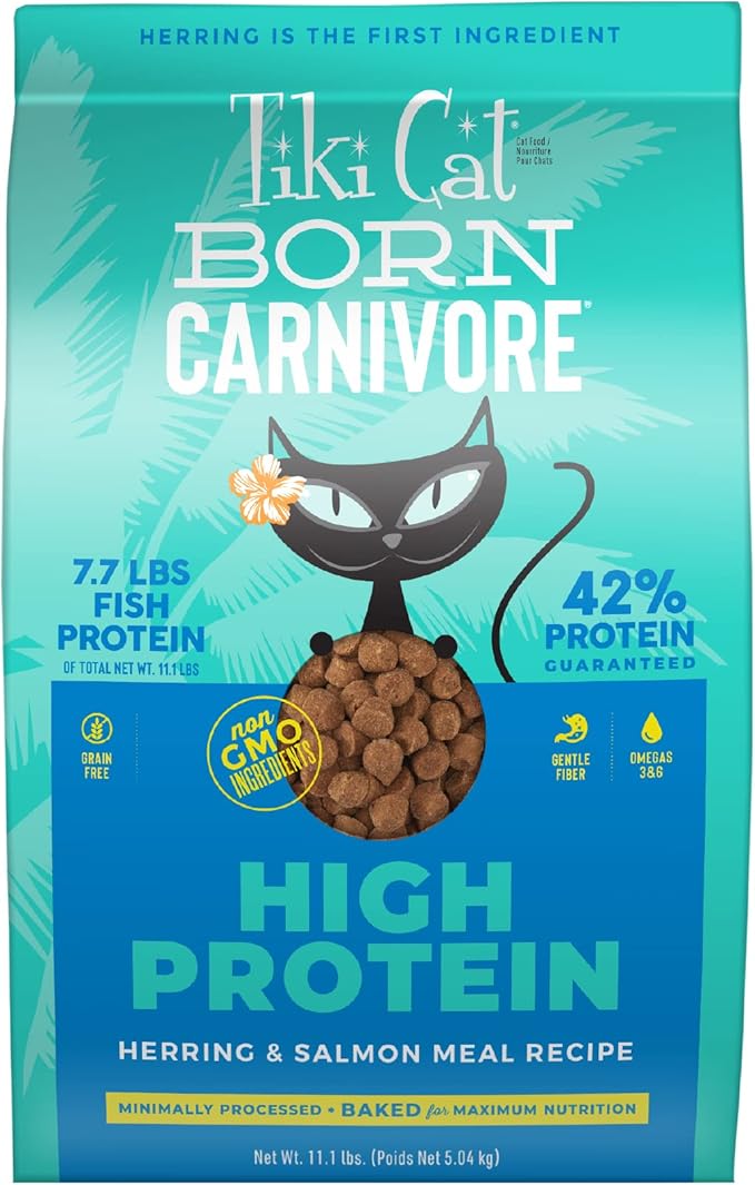 Tiki Cat Born Carnivore High Protein Dry Cat Food, Herring &amp; Salmon Meal, 11.1 lbs. Bag